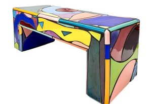 Marlo Bartels Ceramic Tile, Grout, and Resin Whimsical 90s Postmodern Bench