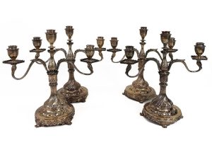 Lot 118 Lot of 4 Tiffany & Co Antique Sterling Silver Three-light Candelabra with Swan Arms