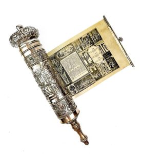 Lot 2 Megillah Judaica Parchment Scroll in Silver Repousse Case