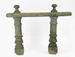 Lot 8: French Line Ship Rail Joe Duncan Gleason Collection The Brass Pedestal Binnacle was used on Gleason’s boat the "Iona" which he owned in New York, and includes a typed note and photograph of Gleason mending a jibsail with the binnacle in the background.